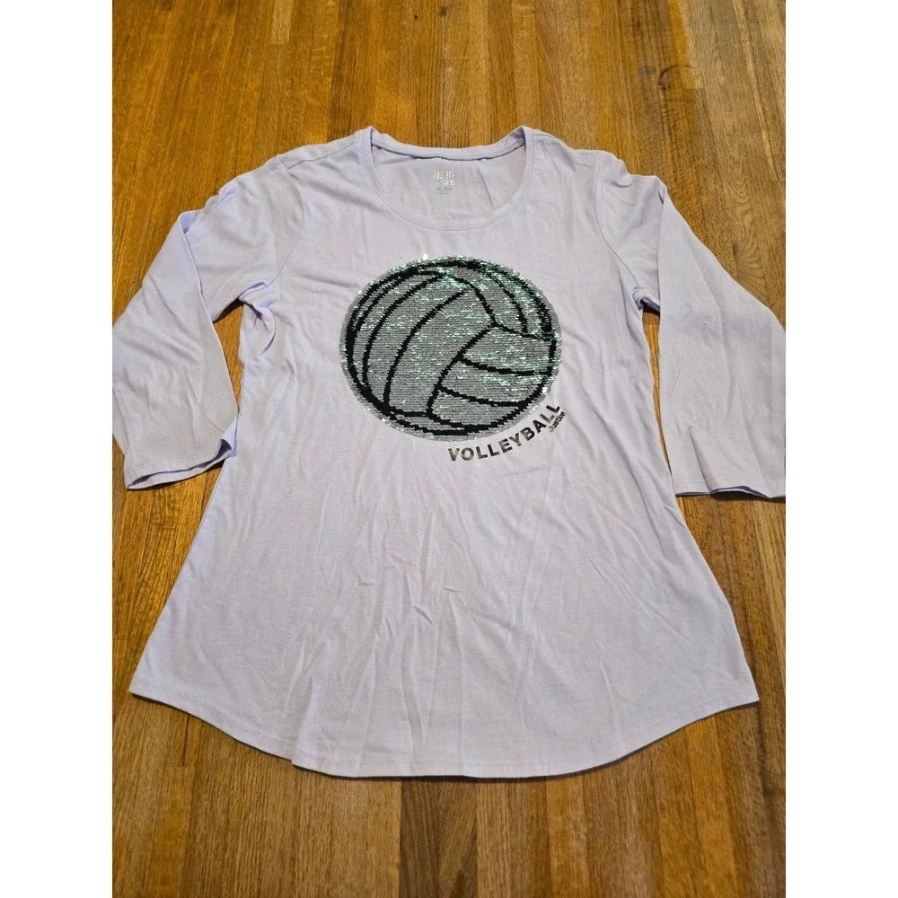 Justice Active Girls 18/20 Lavender Volleyball Flip Sequin 3/4 Sleeve Shirt